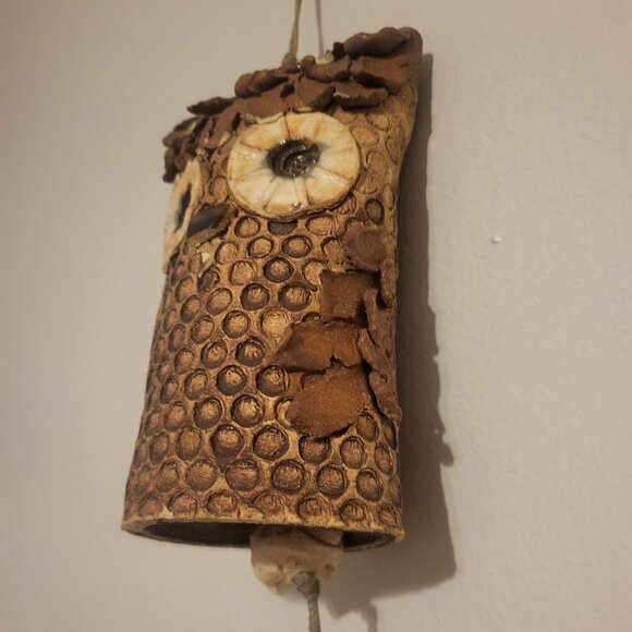 Studio Art Pottery Hanging Owl Wind Chime Decor Brown Garden Home Boho 7" high - Picture 11 of 11